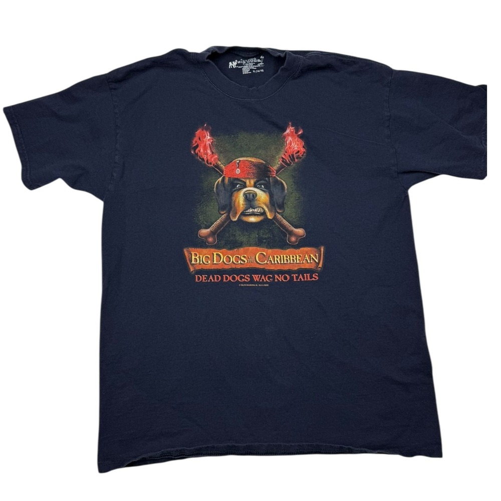 Vintage Big Dogs Caribbean Dead Dogs Wag No‎ Tails Graphic Black T Shirt Kids XL